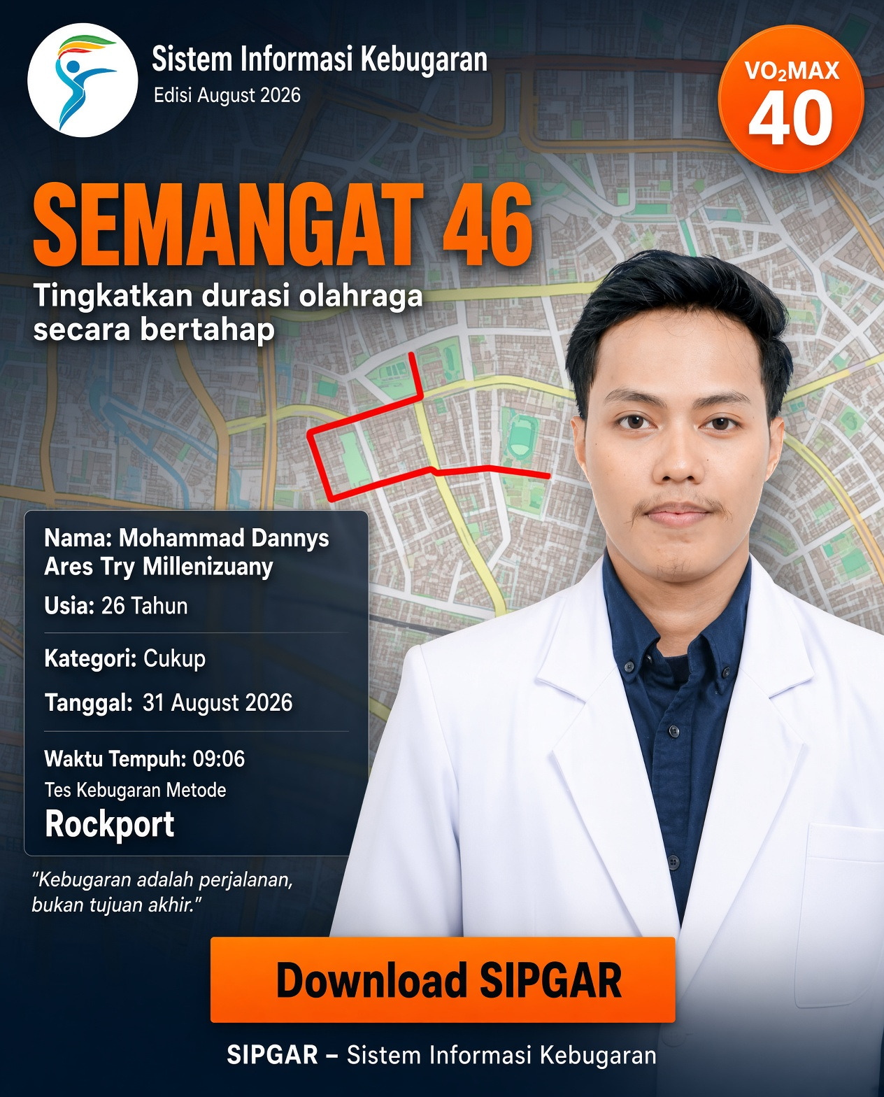 Cover hasil tes kebugaran Mohammad Dannys Ares Try Millenizuany
