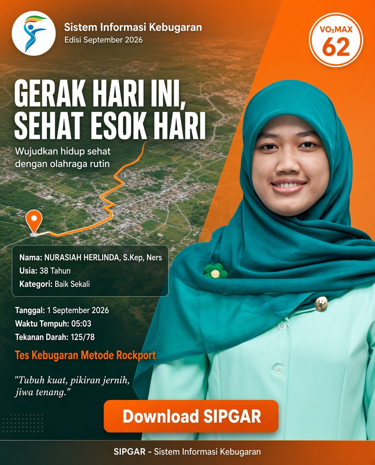 Cover hasil tes kebugaran NURASIAH HERLINDA, S.Kep, Ners