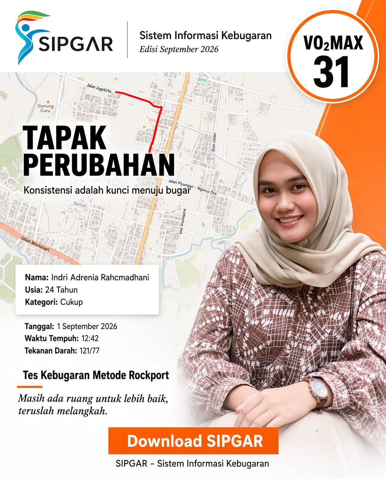 Cover hasil tes kebugaran Indri Adrenia Rahcmadhani