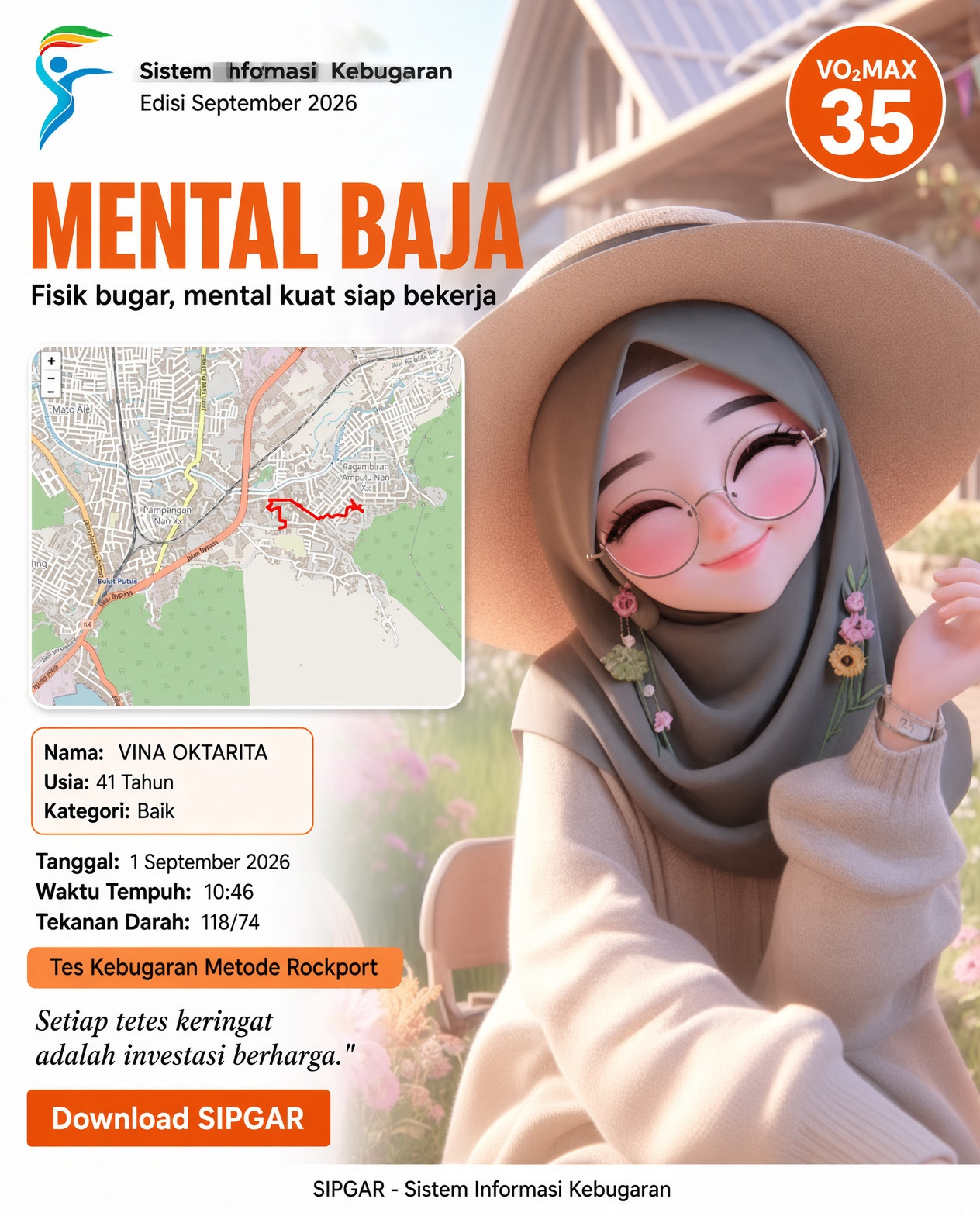 Cover hasil tes kebugaran VINA OKTARITA