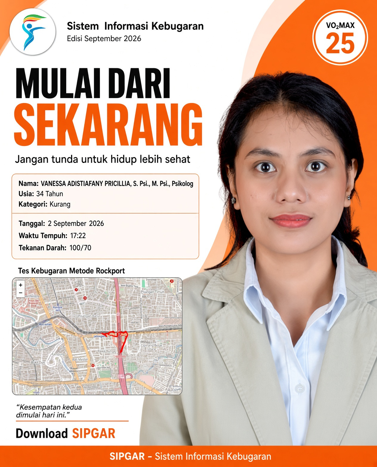 Cover hasil tes kebugaran VANESSA ADISTIAFANY PRICILLIA, S. Psi., M. Psi., Psikolog