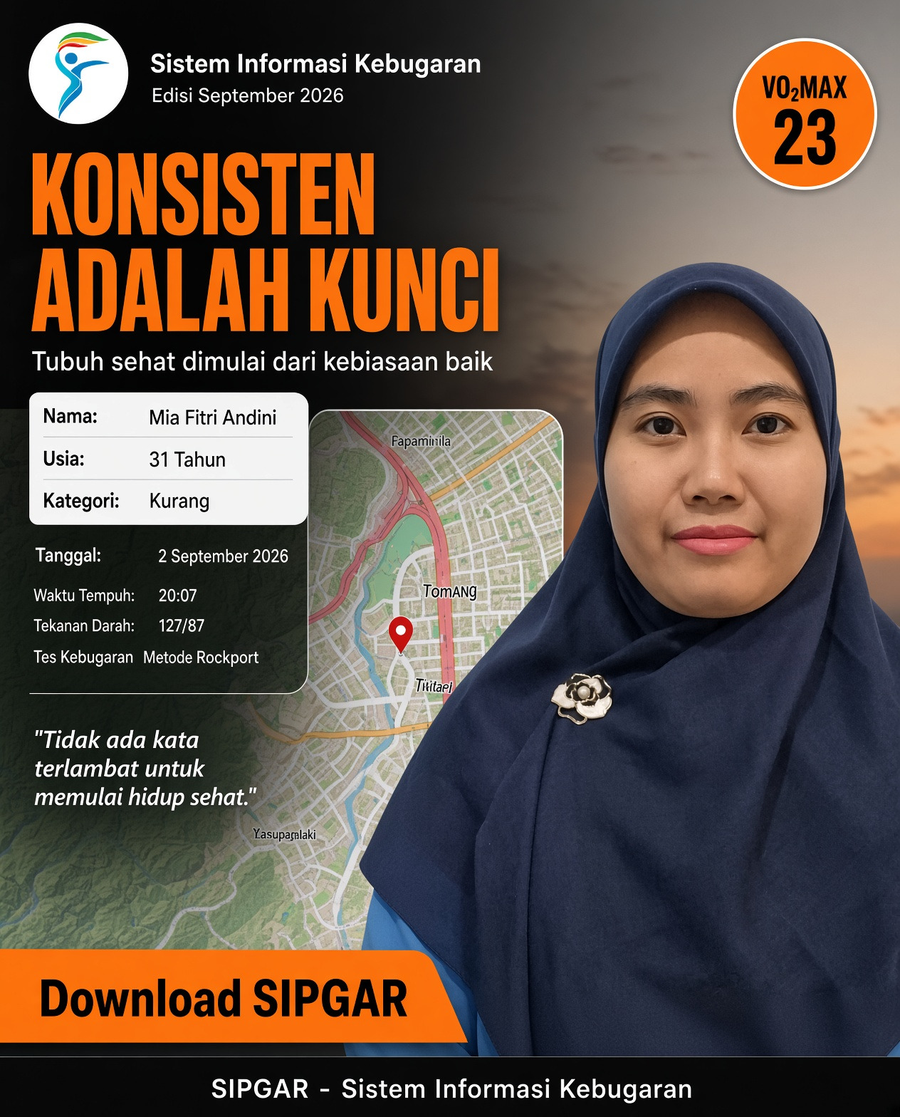 Cover hasil tes kebugaran Mia Fitri Andini