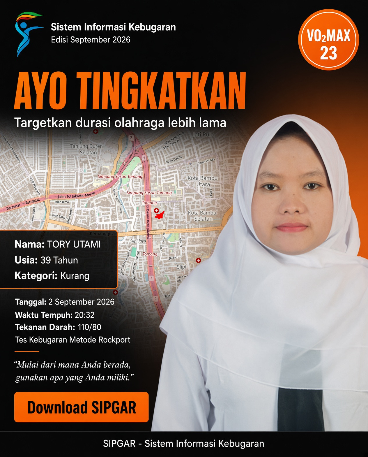 Cover hasil tes kebugaran TORY UTAMI