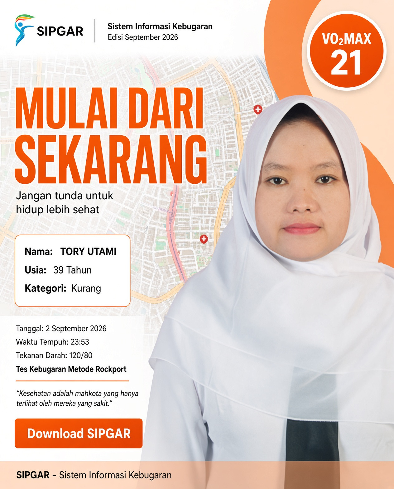 Cover hasil tes kebugaran TORY UTAMI