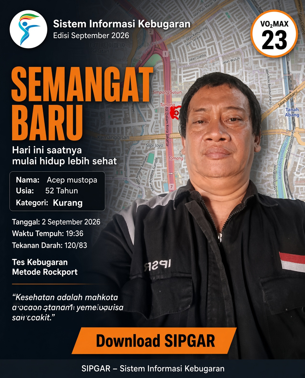 Cover hasil tes kebugaran Acep mustopa