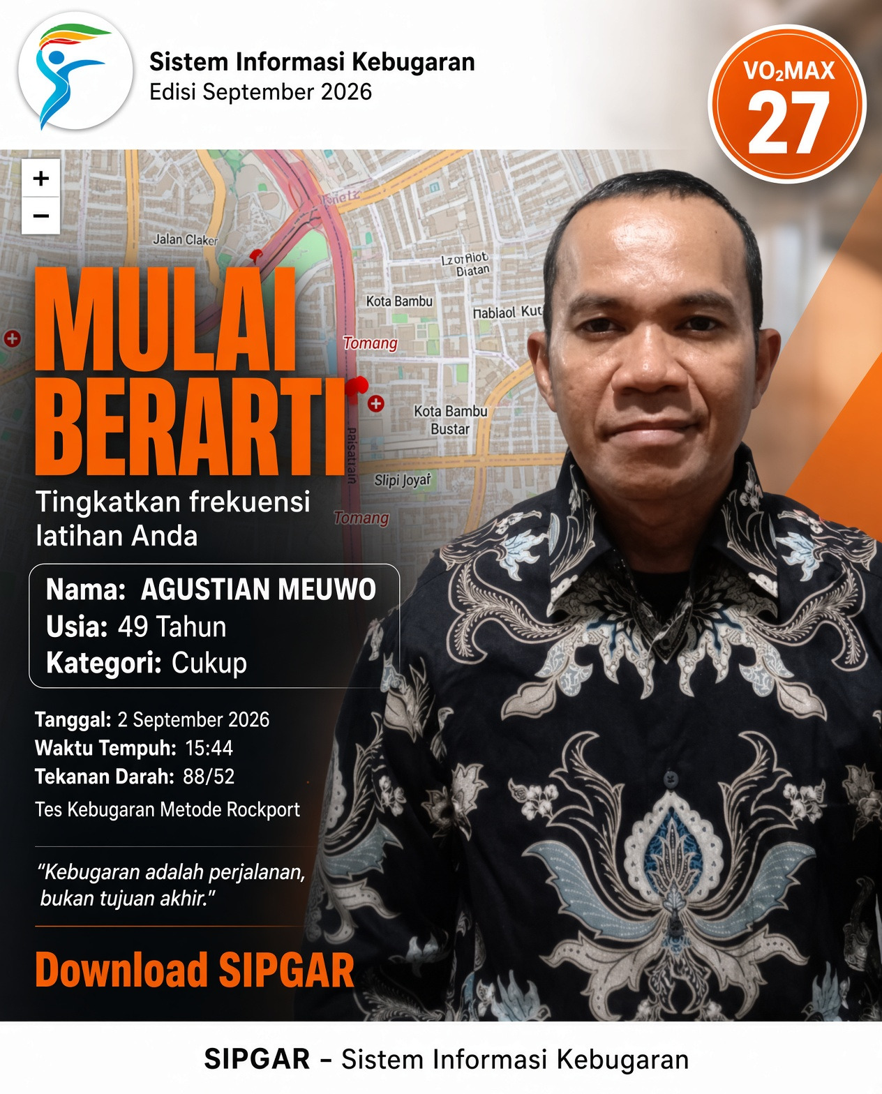 Cover hasil tes kebugaran AGUSTIAN MEUWO