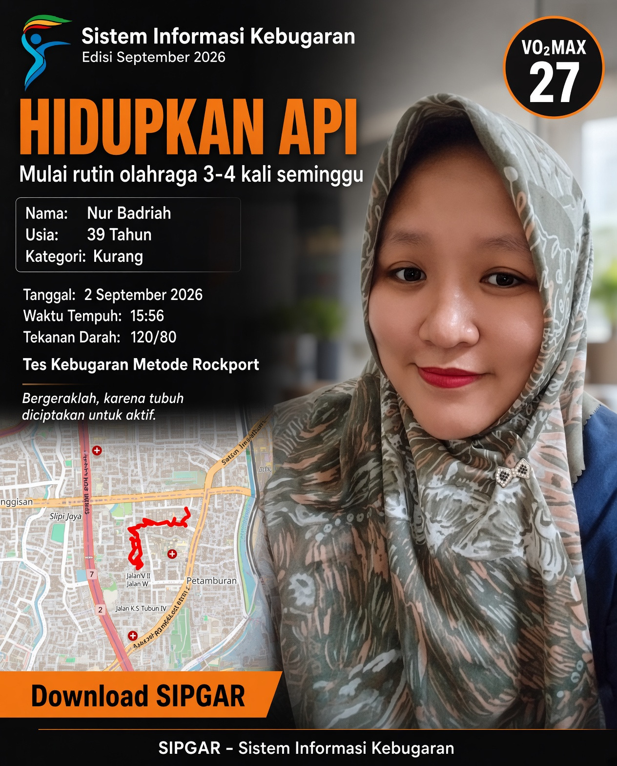 Cover hasil tes kebugaran Nur Badriah