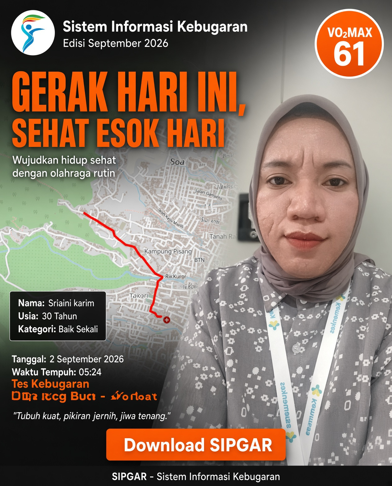 Cover hasil tes kebugaran Sriaini karim