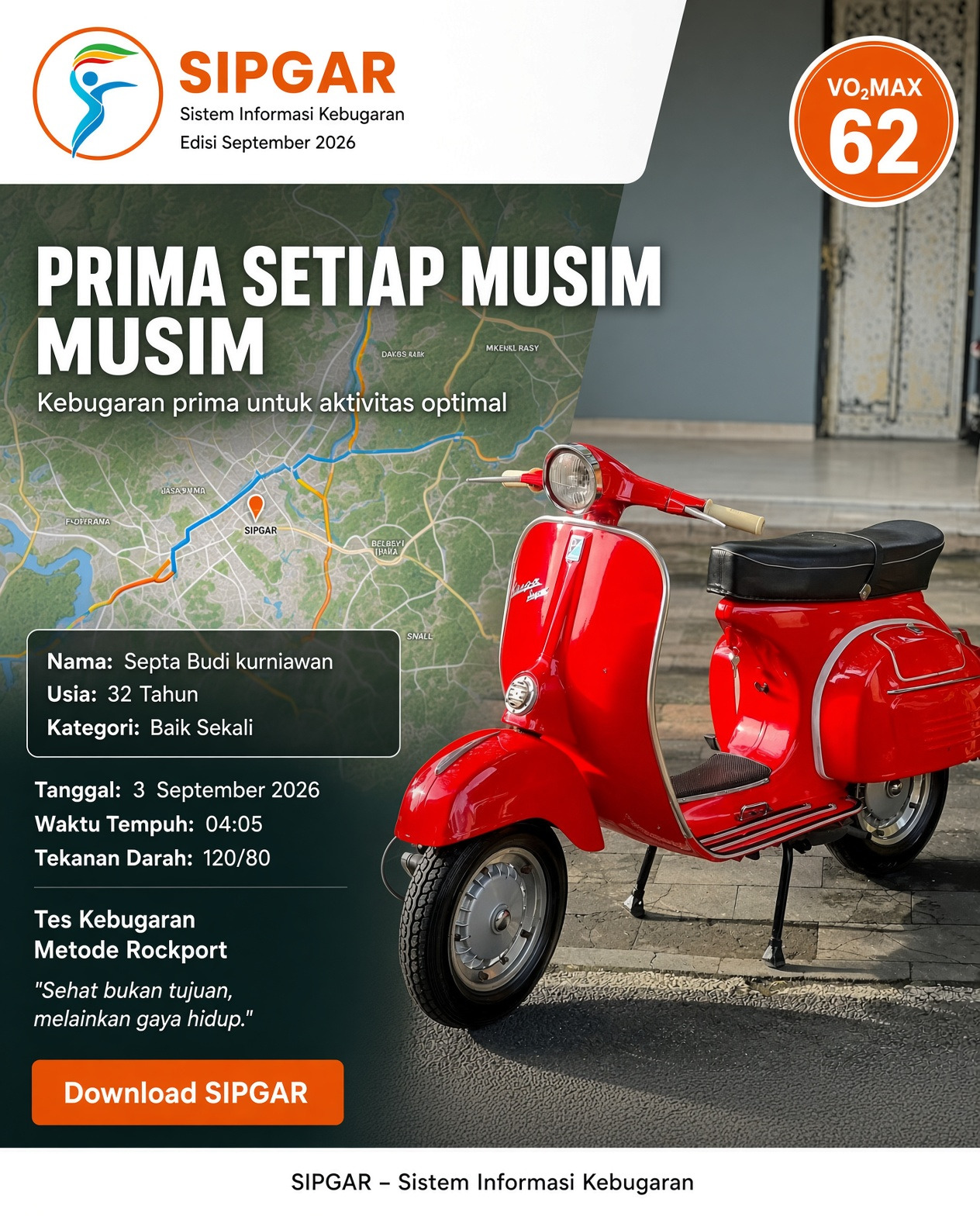 Cover hasil tes kebugaran Septa Budi kurniawan