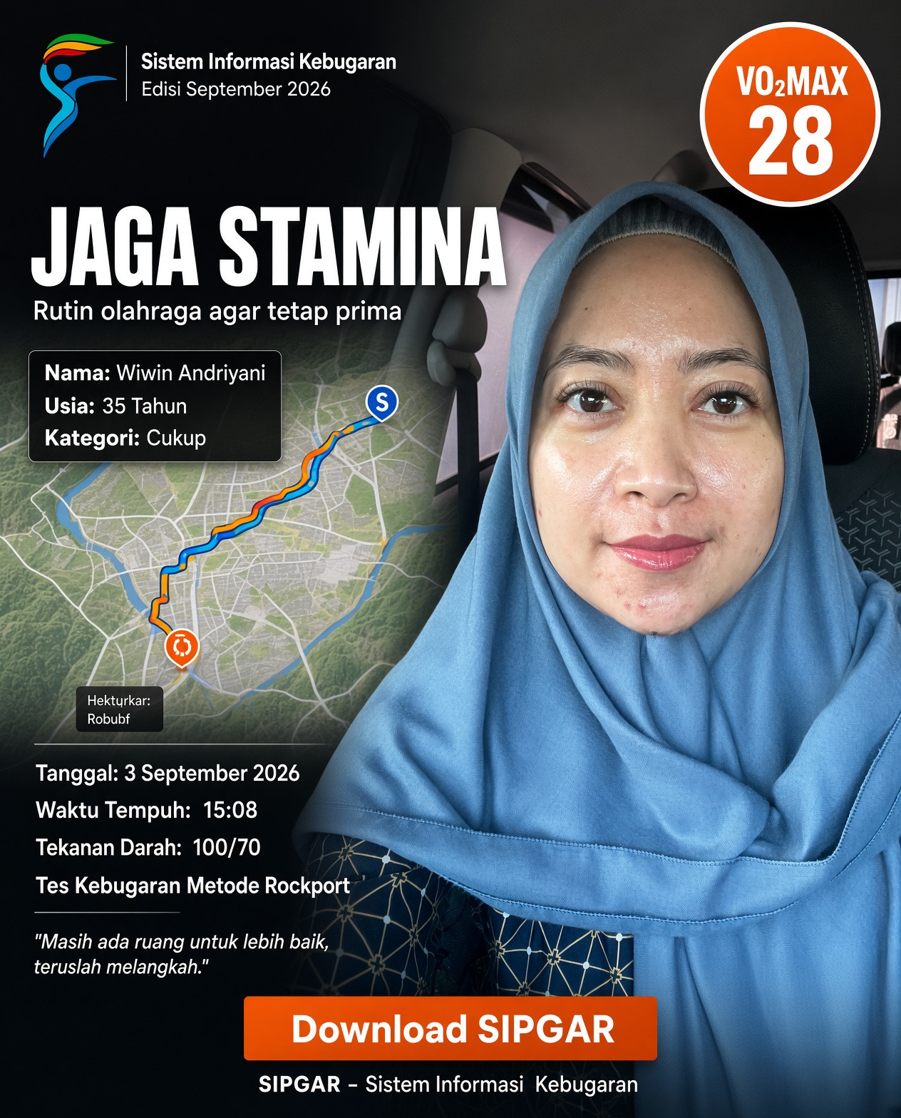 Cover hasil tes kebugaran Wiwin Andriyani
