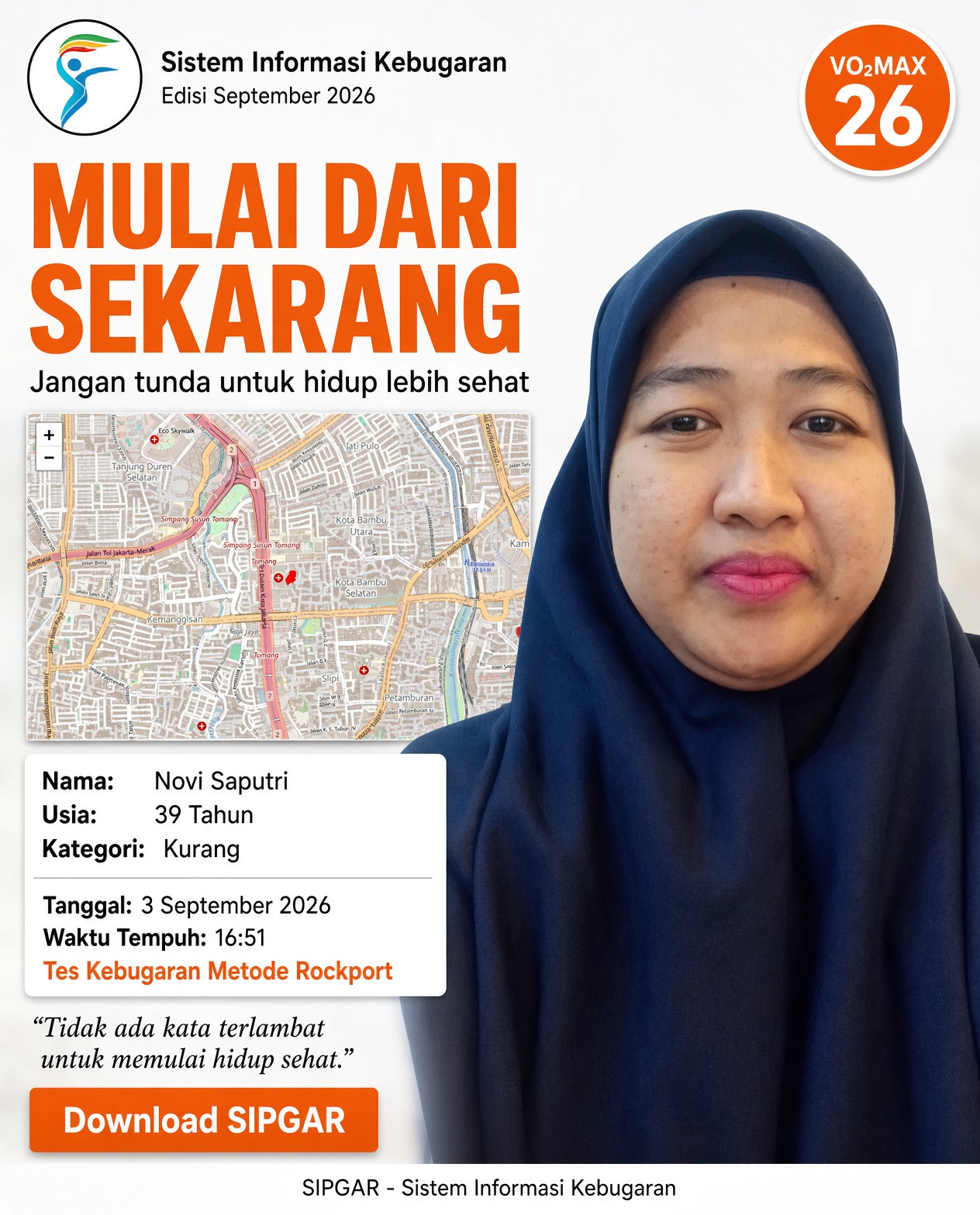 Cover hasil tes kebugaran Novi Saputri