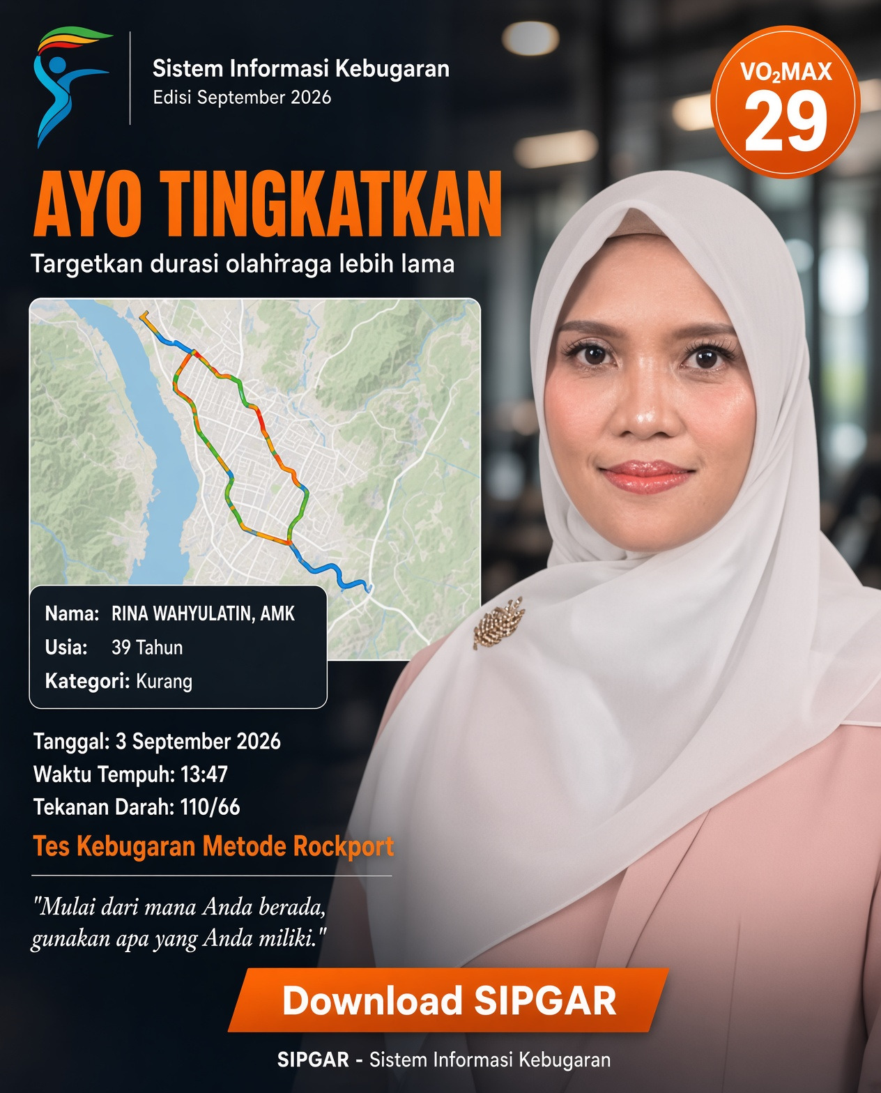 Cover hasil tes kebugaran RINA WAHYULIATIN, AMK