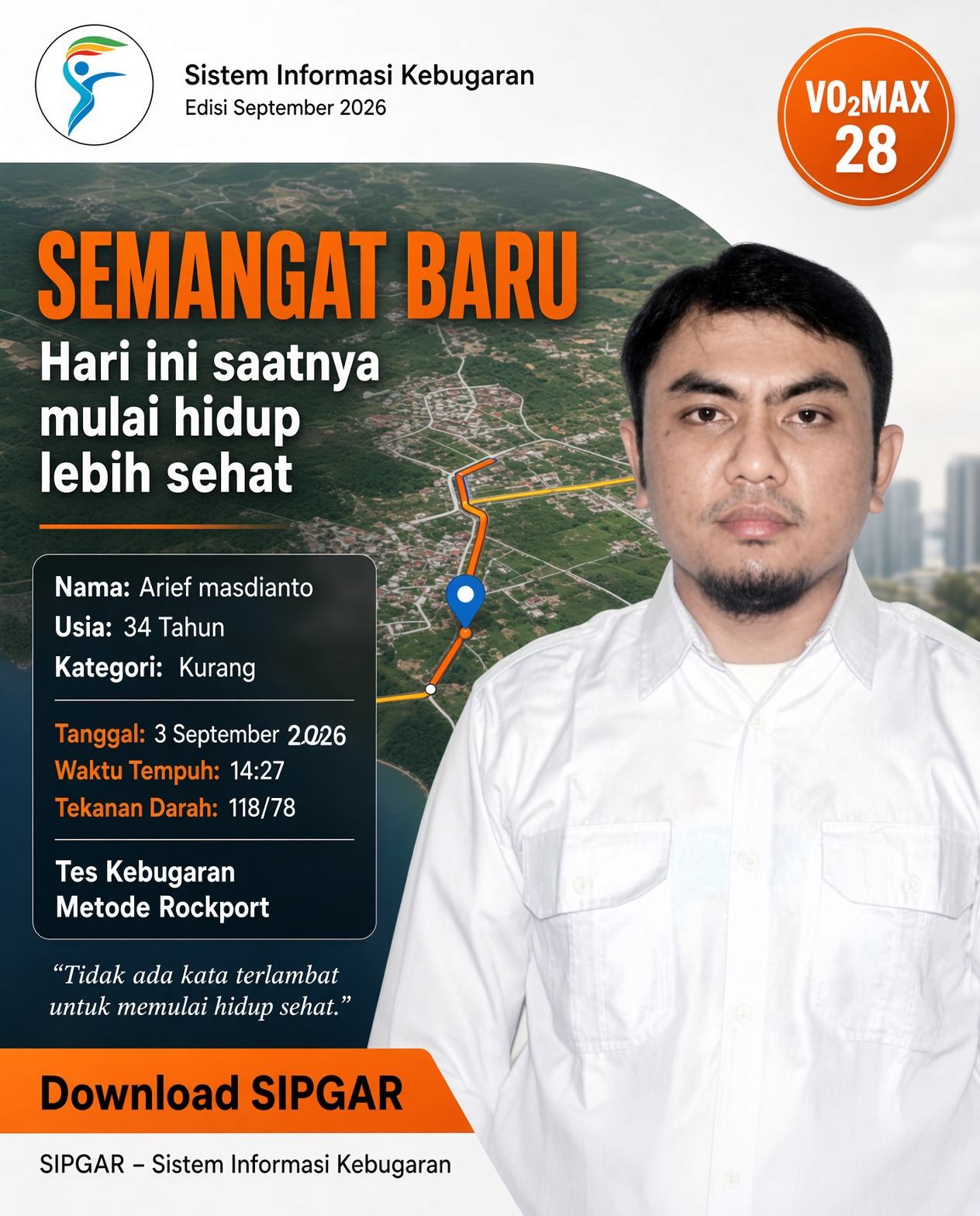 Cover hasil tes kebugaran Arief masdianto