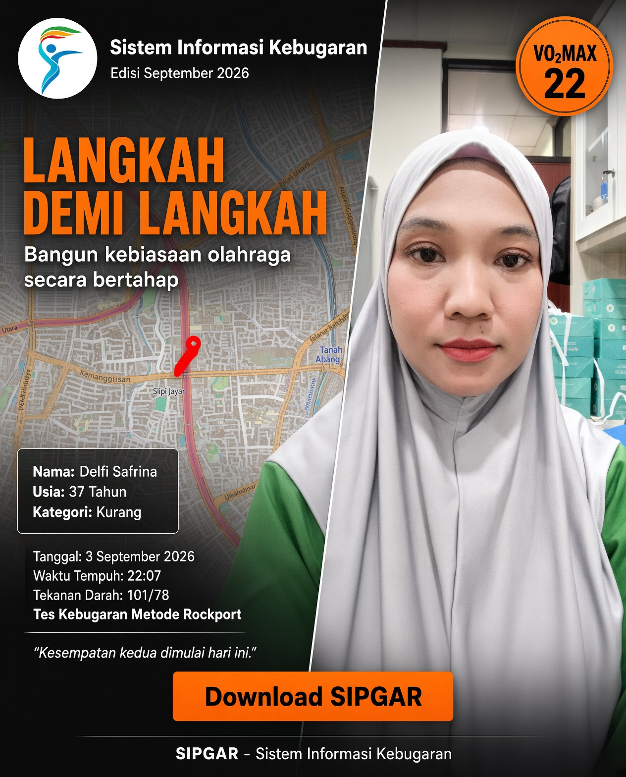 Cover hasil tes kebugaran Delfi Safrina