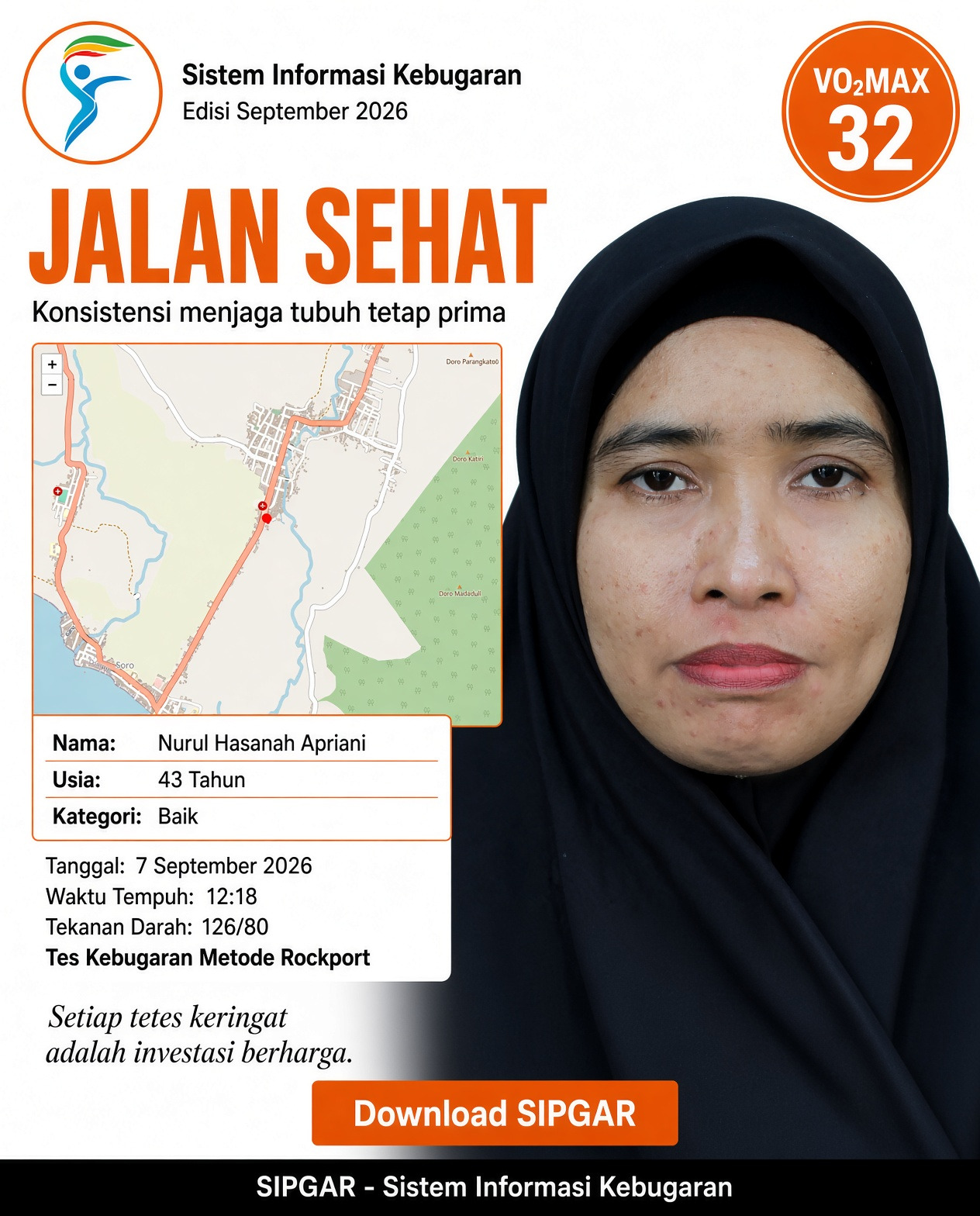 Cover hasil tes kebugaran Nurul Hasanah Apriani