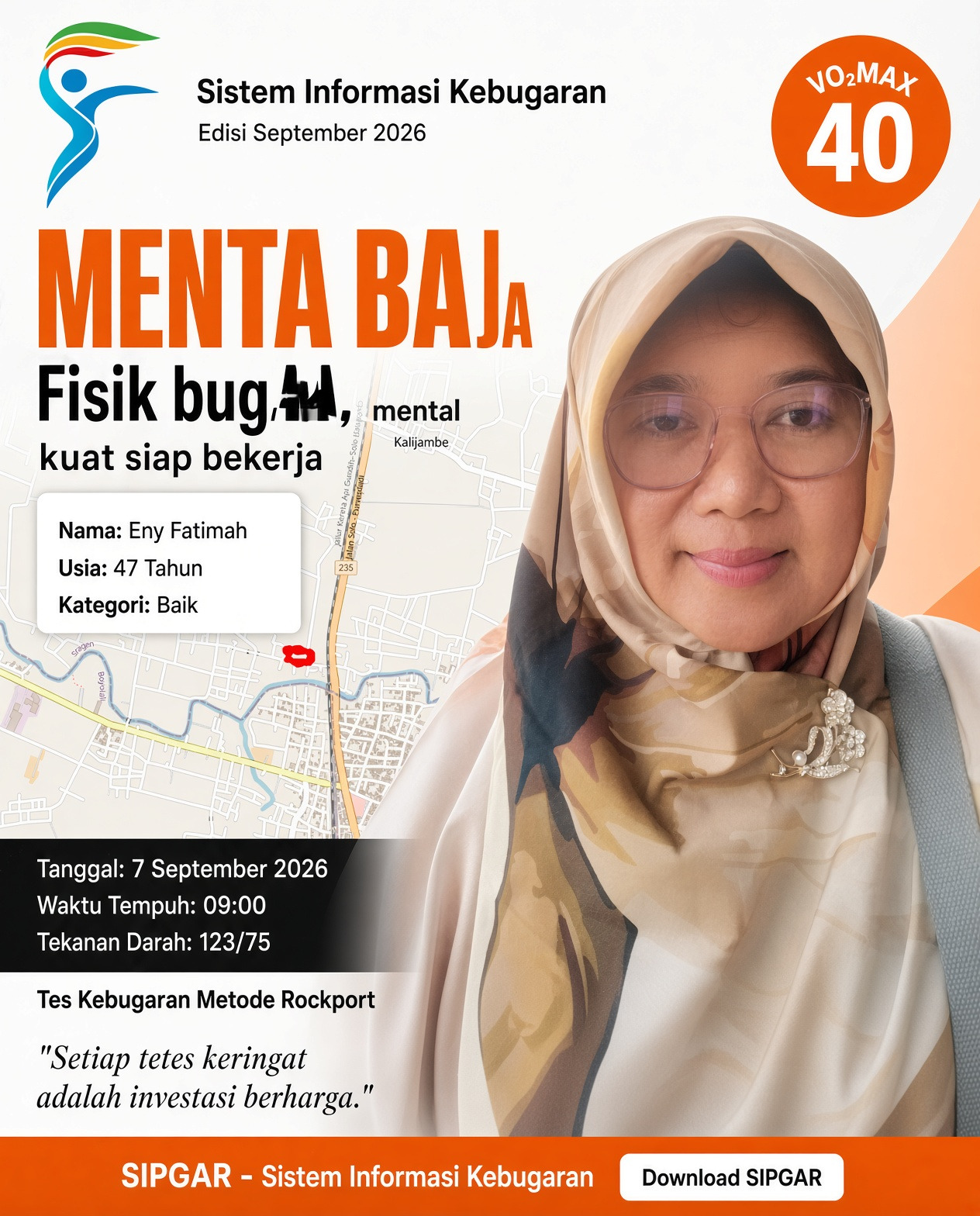 Cover hasil tes kebugaran Eny Fatimah