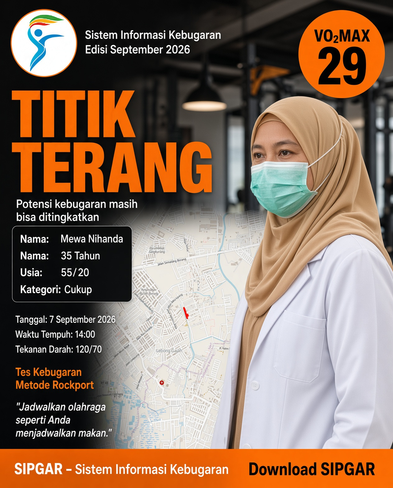 Cover hasil tes kebugaran Mewa Nihanda