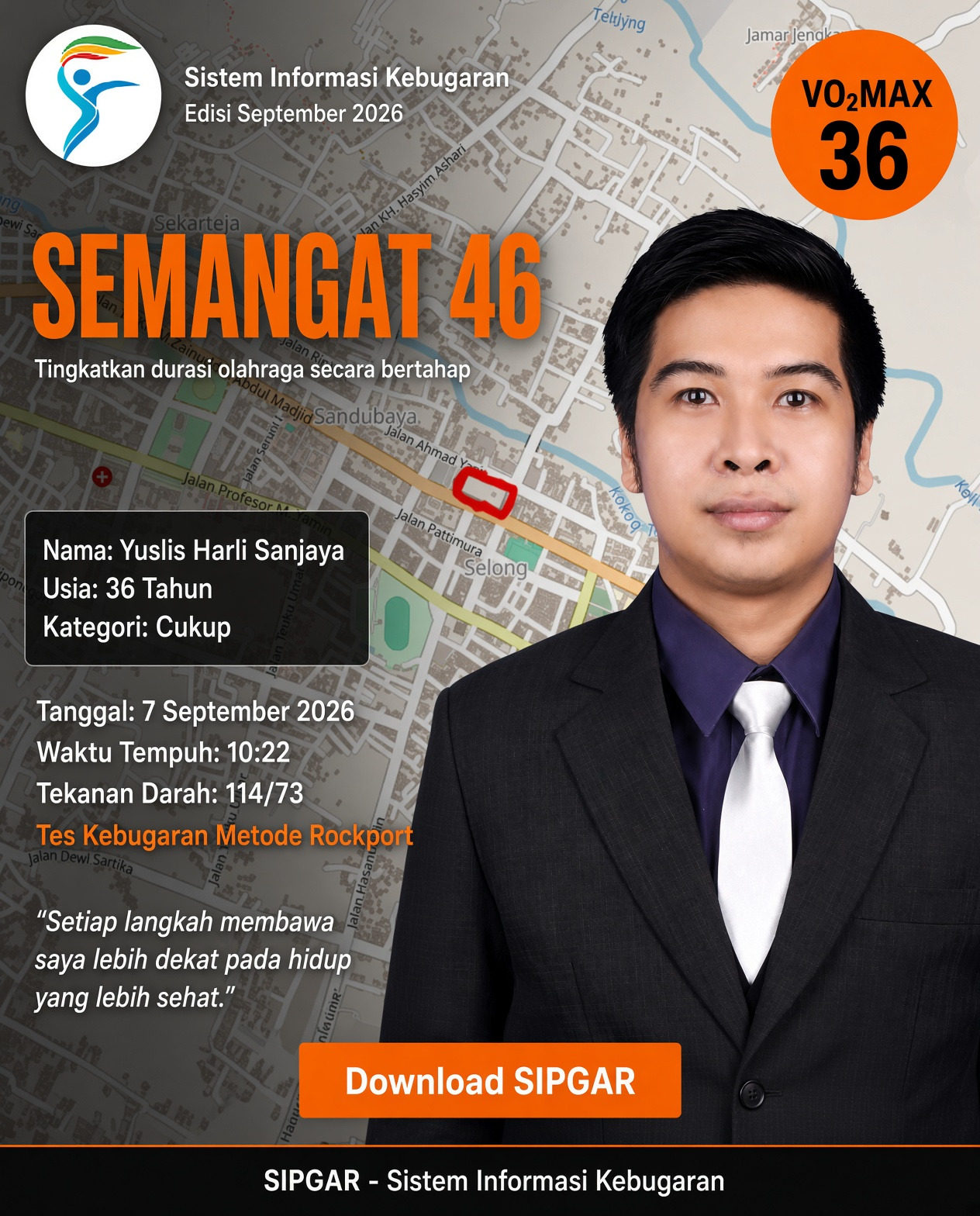 Cover hasil tes kebugaran Yuslis Harli Sanjaya