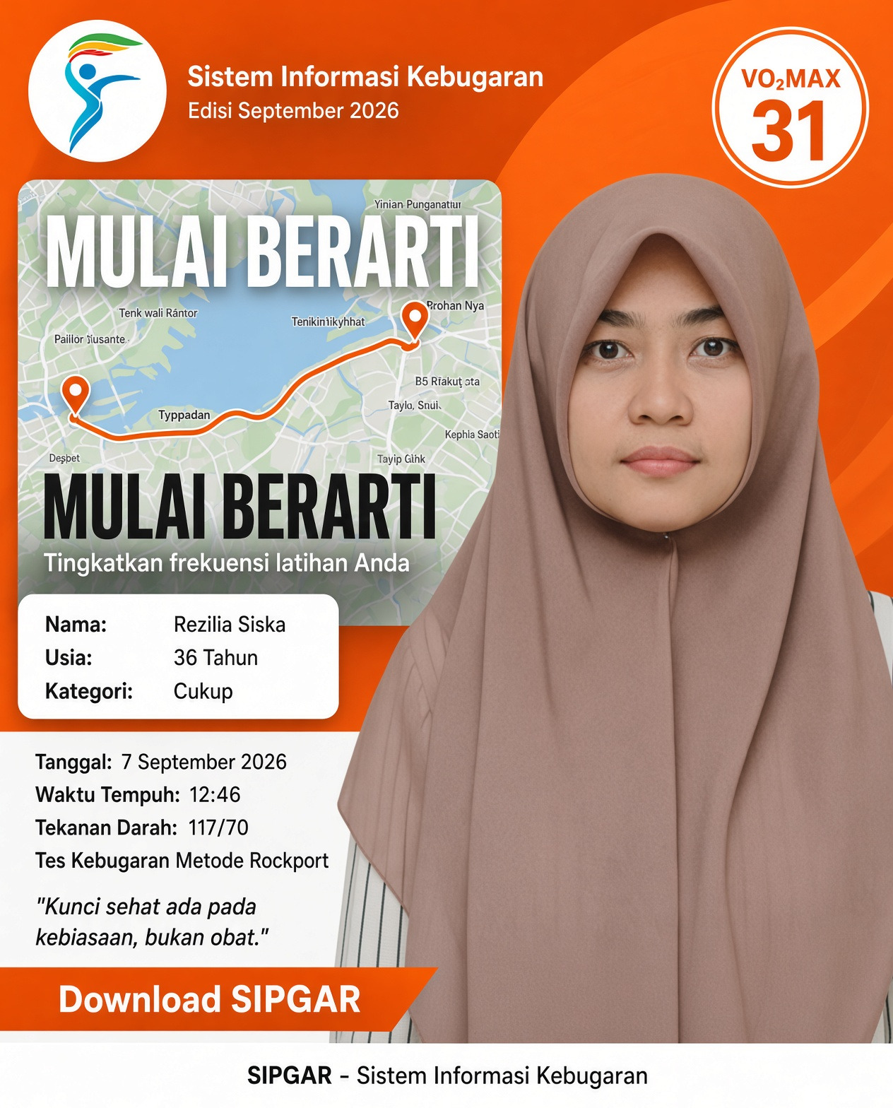 Cover hasil tes kebugaran Rezilia Siska