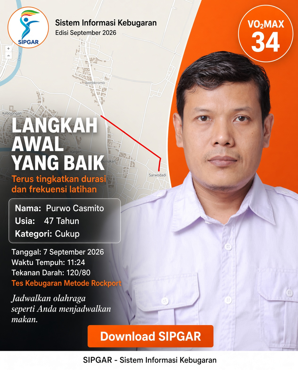 Cover hasil tes kebugaran Purwo Casmito