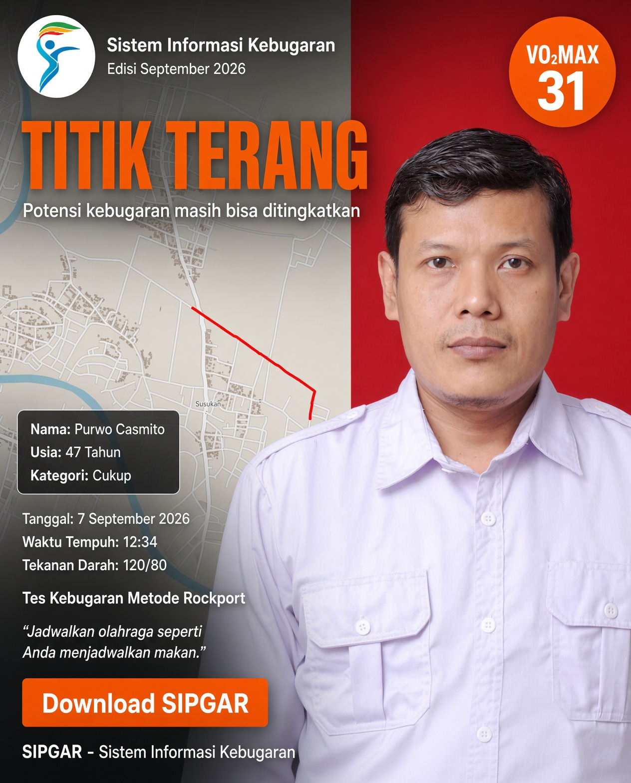 Cover hasil tes kebugaran Purwo Casmito