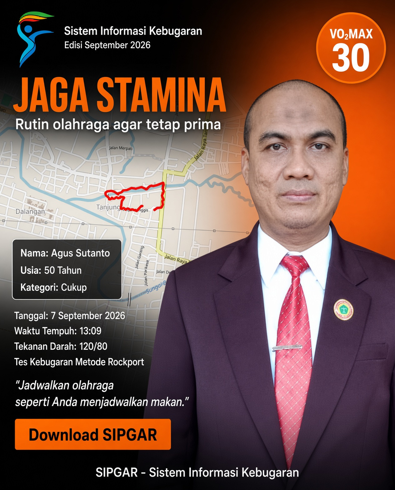 Cover hasil tes kebugaran Agus Sutanto
