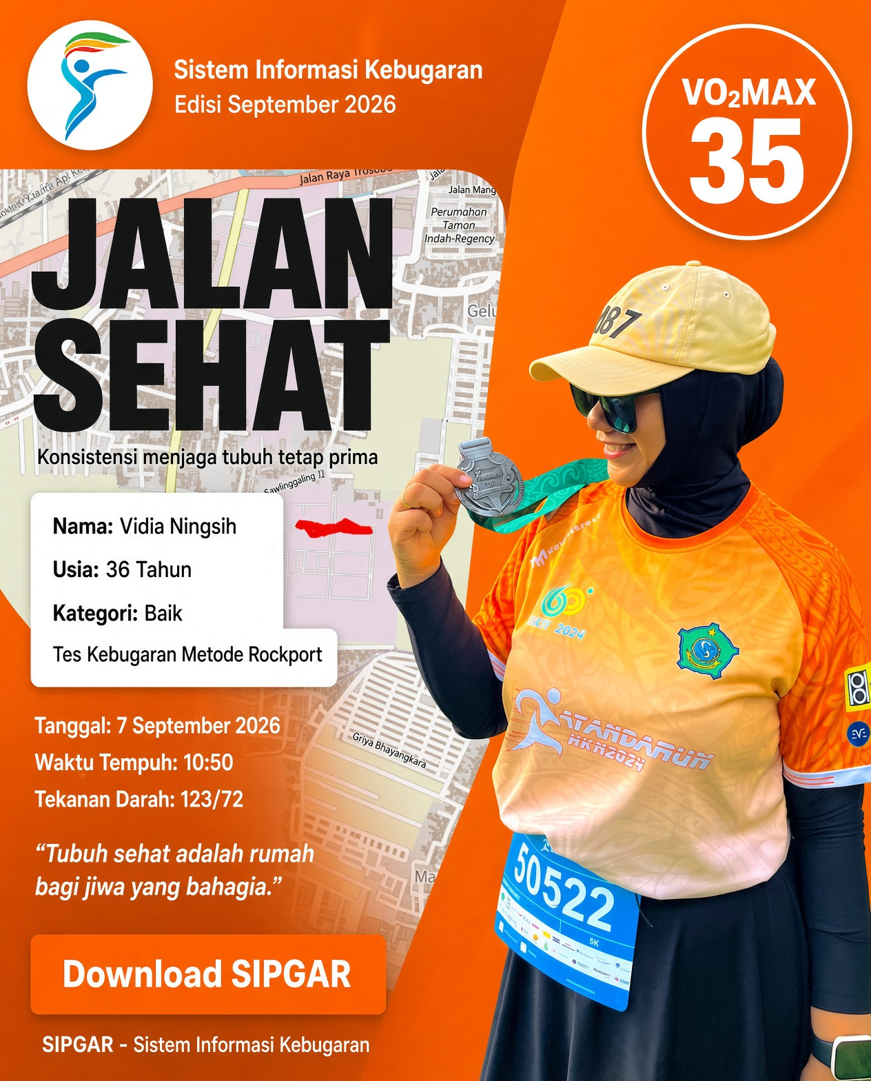 Cover hasil tes kebugaran Vidia Ningsih