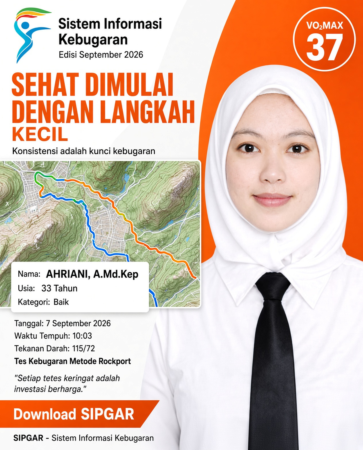 Cover hasil tes kebugaran AHRIANI, A.Md.Kep