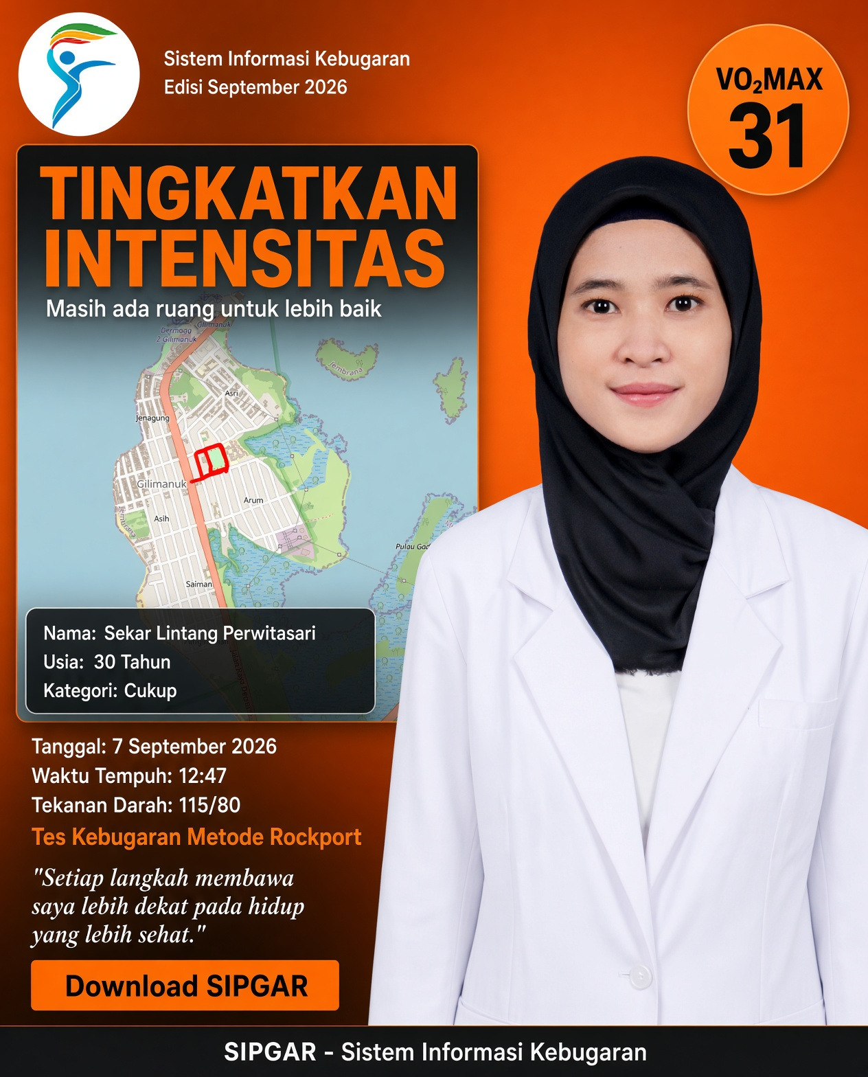 Cover hasil tes kebugaran Sekar Lintang Perwitasari