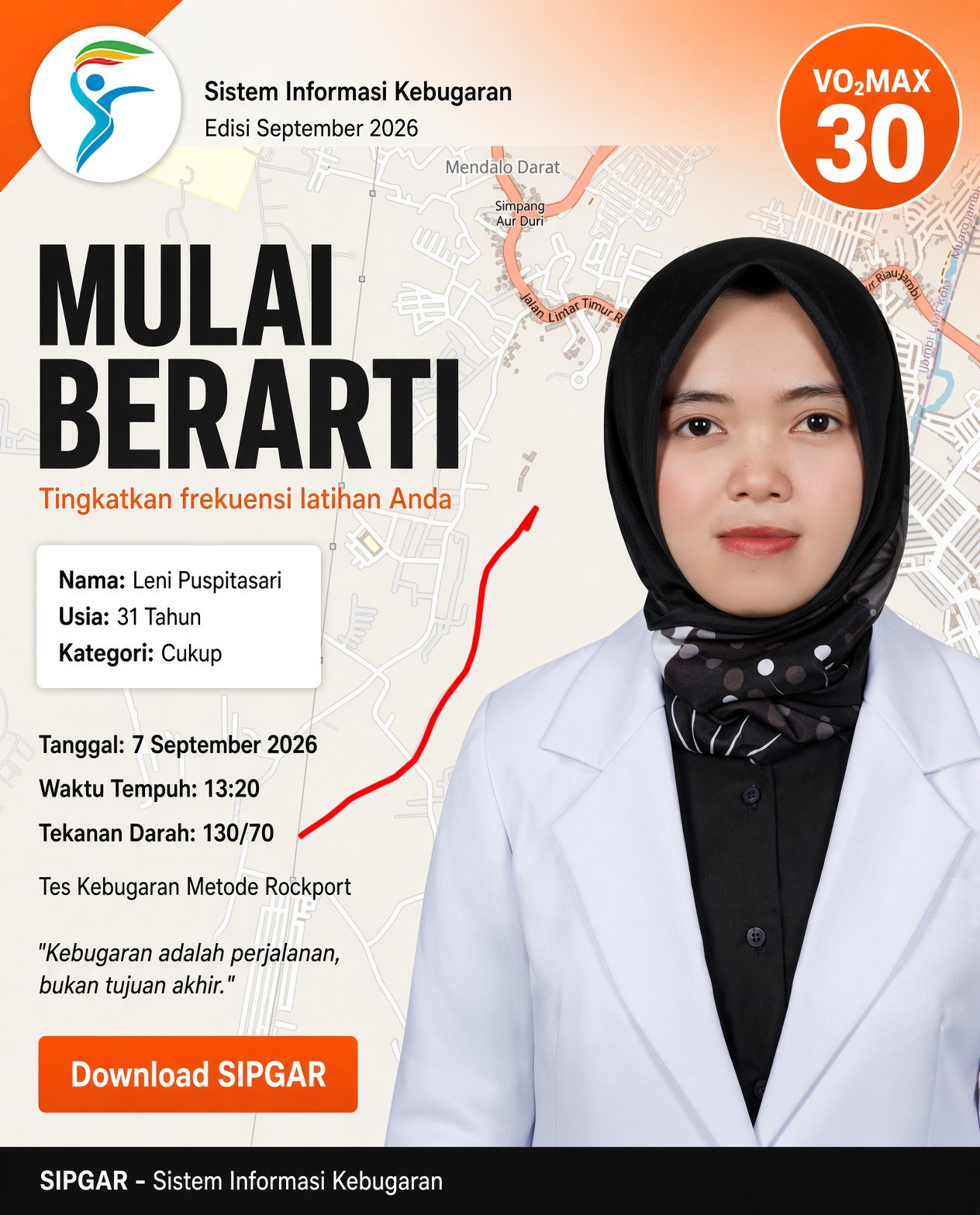 Cover hasil tes kebugaran Leni Puspitasari