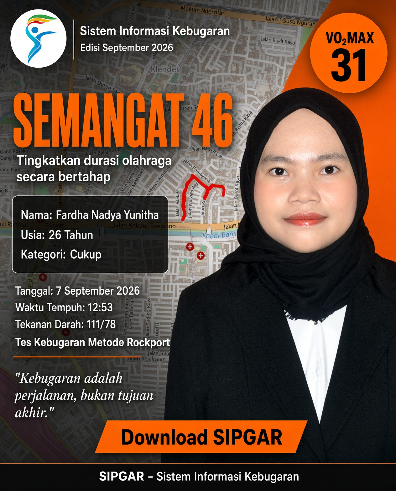Cover hasil tes kebugaran Fardha Nadya Yunitha