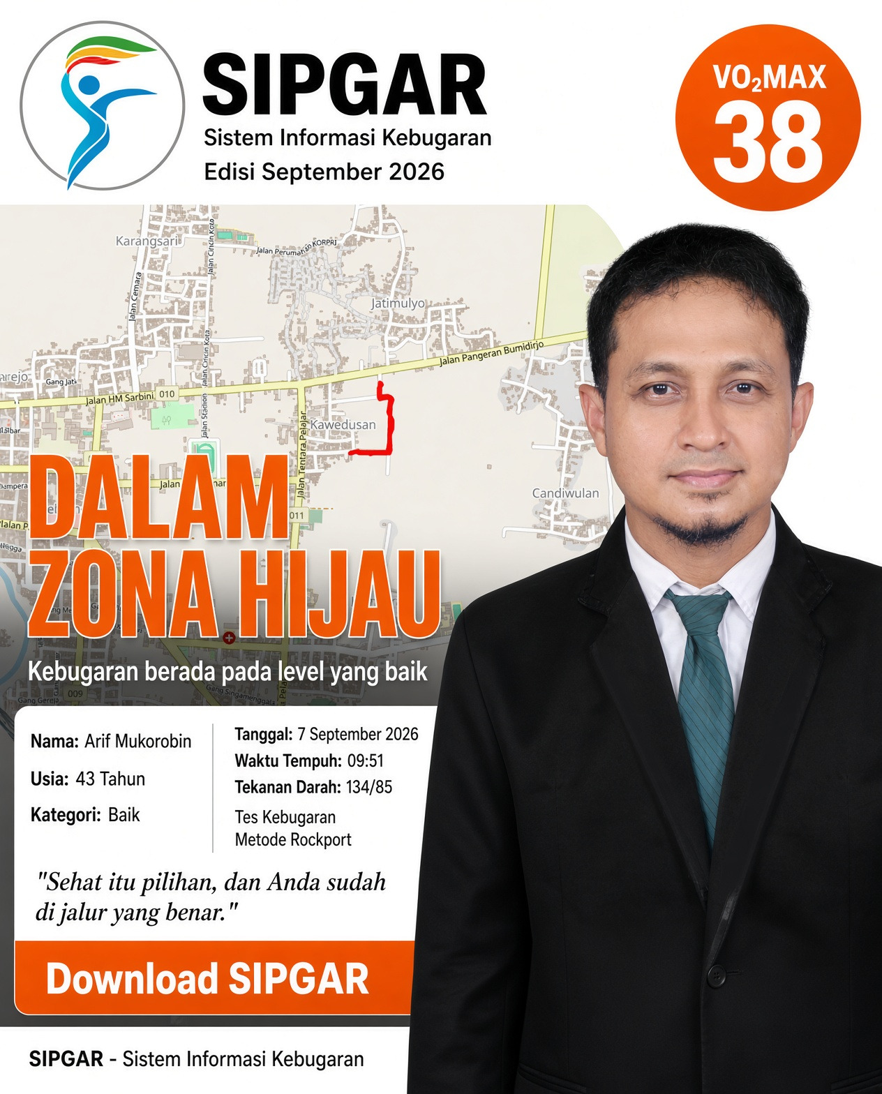 Cover hasil tes kebugaran Arif Mukorobin