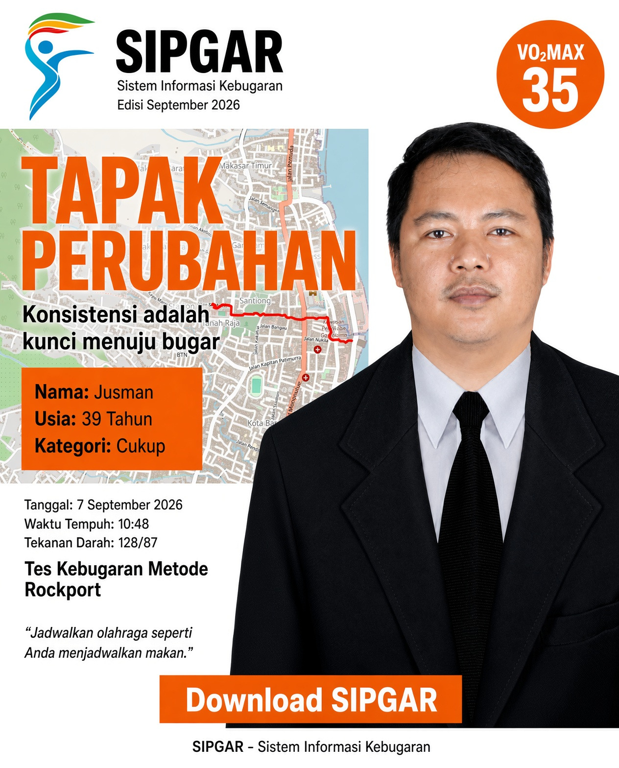 Cover hasil tes kebugaran Jusman
