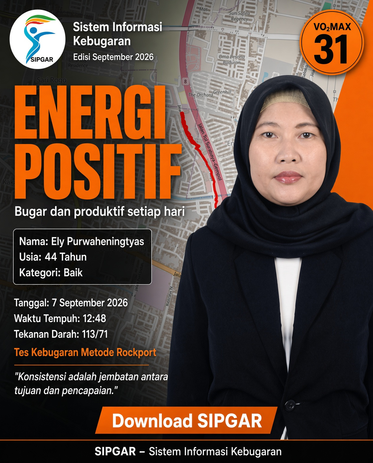 Cover hasil tes kebugaran Ely Purwaheningtyas