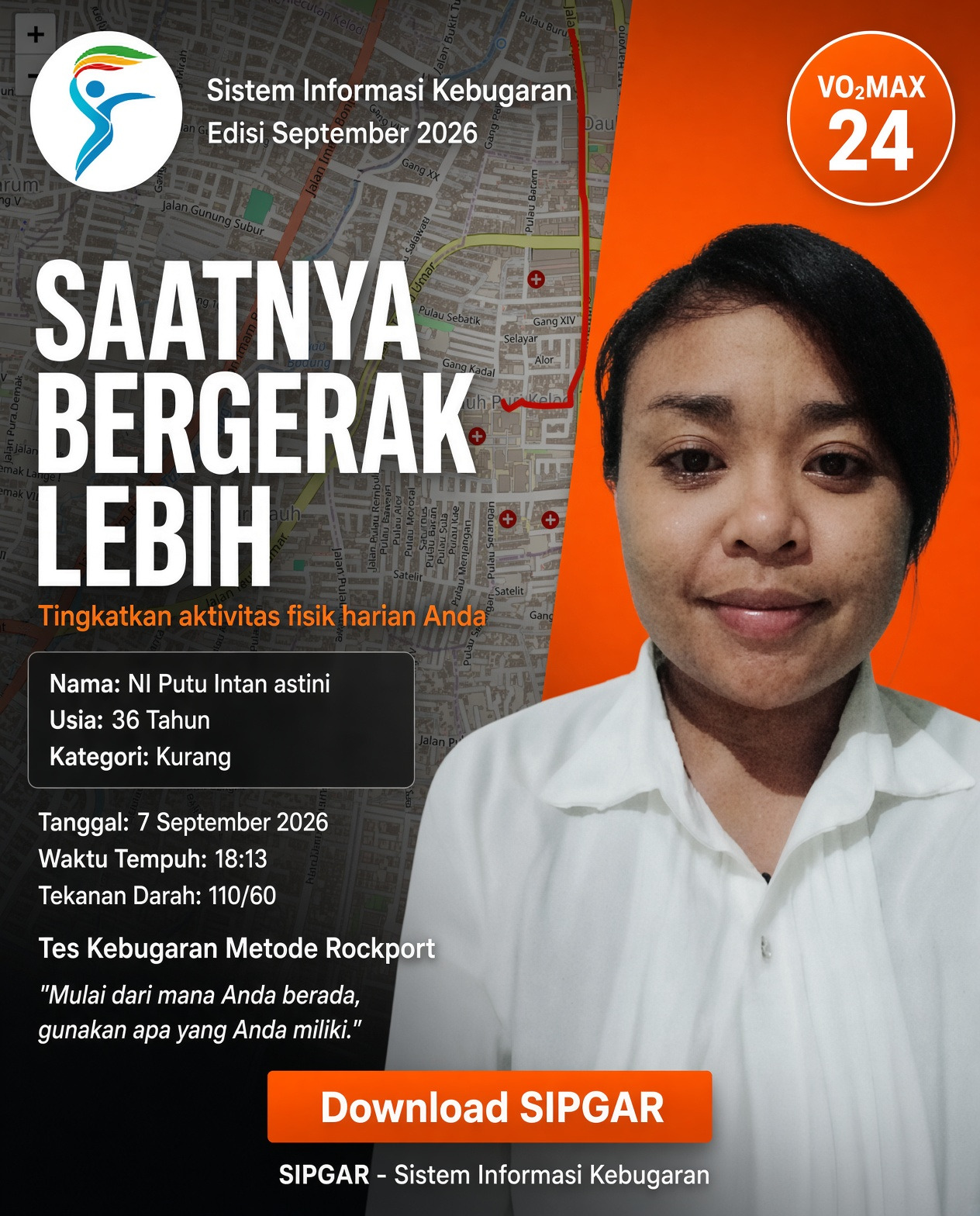 Cover hasil tes kebugaran NI Putu Intan astini