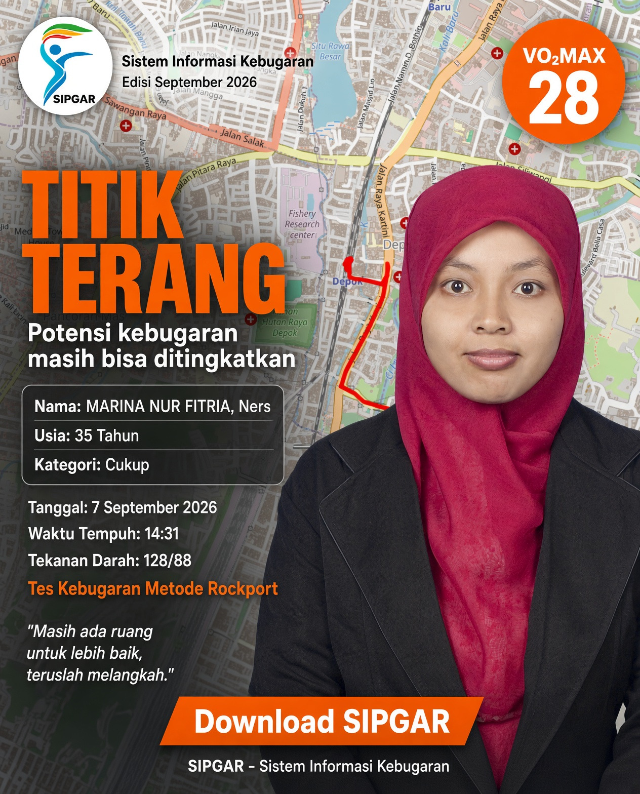 Cover hasil tes kebugaran MARINA NUR FITRIA, Ners
