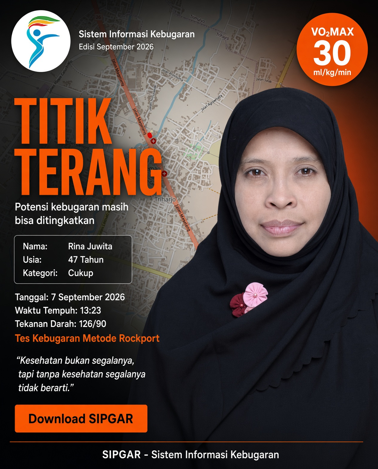 Cover hasil tes kebugaran Rina Juwita
