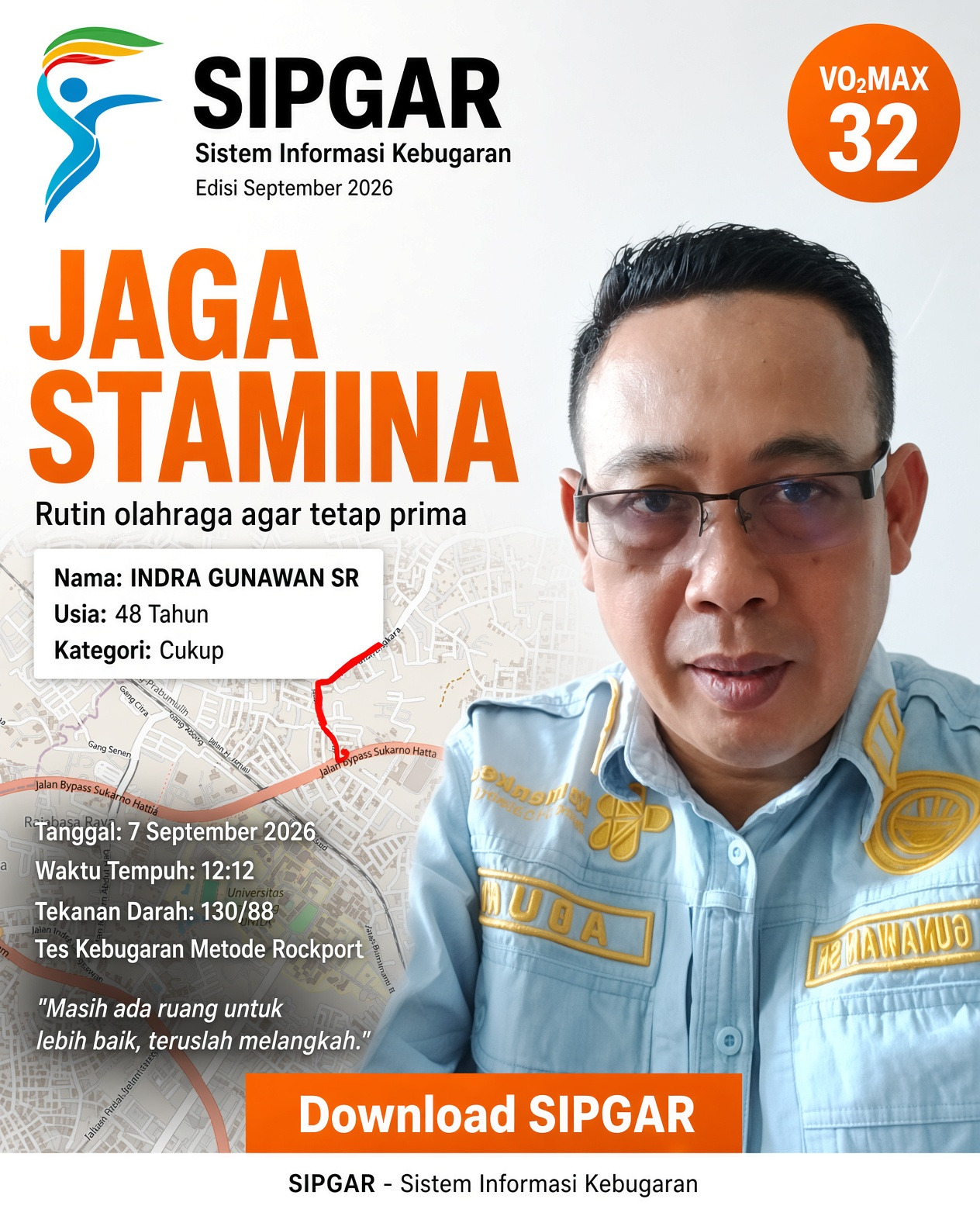 Cover hasil tes kebugaran INDRA GUNAWAN SR