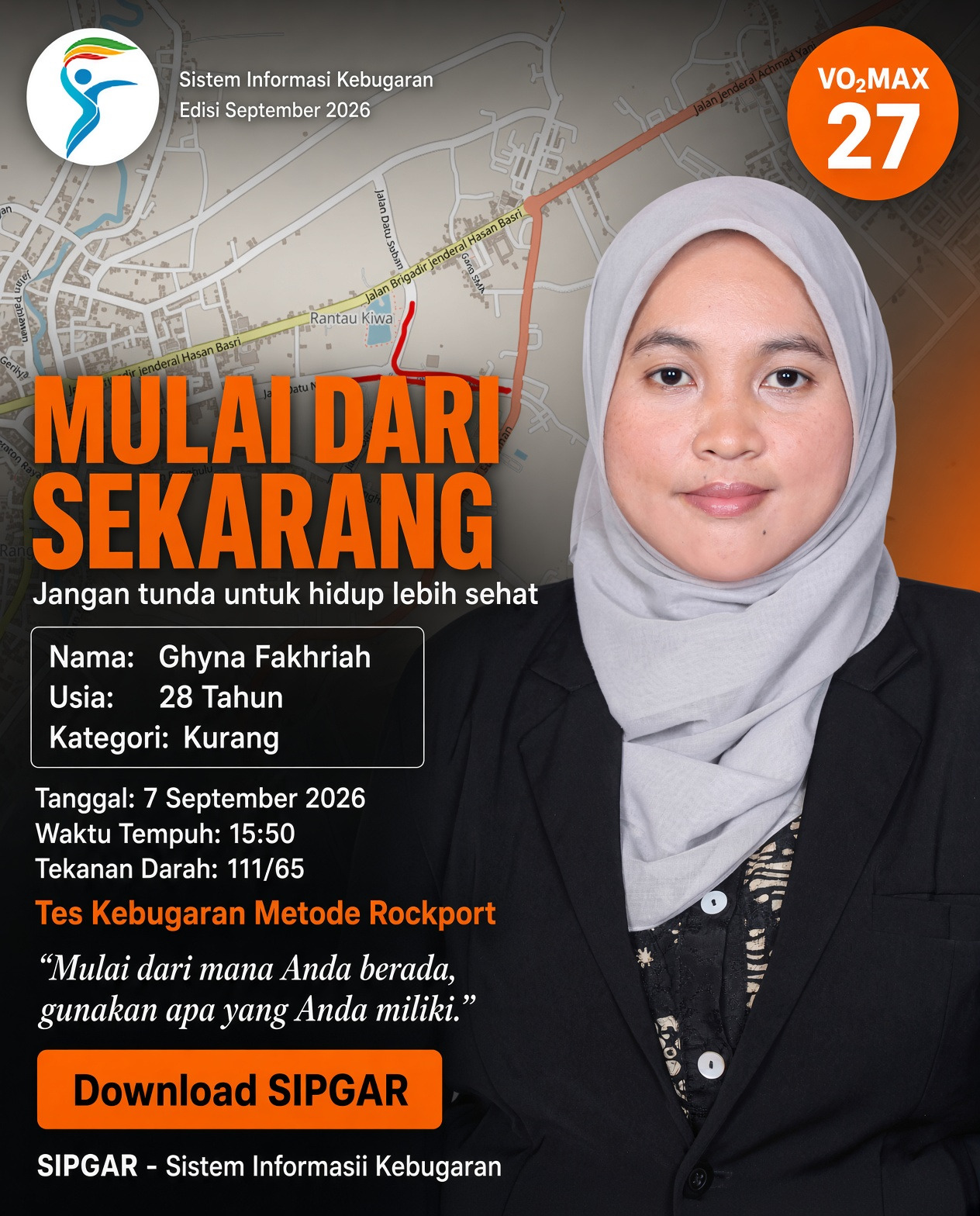 Cover hasil tes kebugaran Ghyna Fakhriah