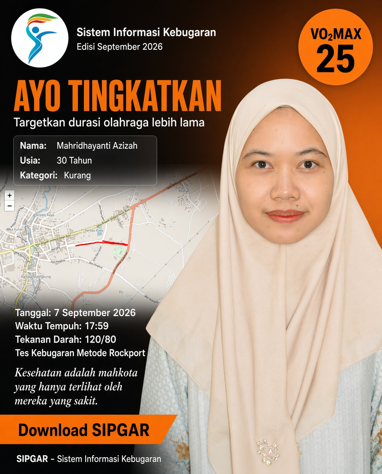Cover hasil tes kebugaran Mahridhayanti Azizah