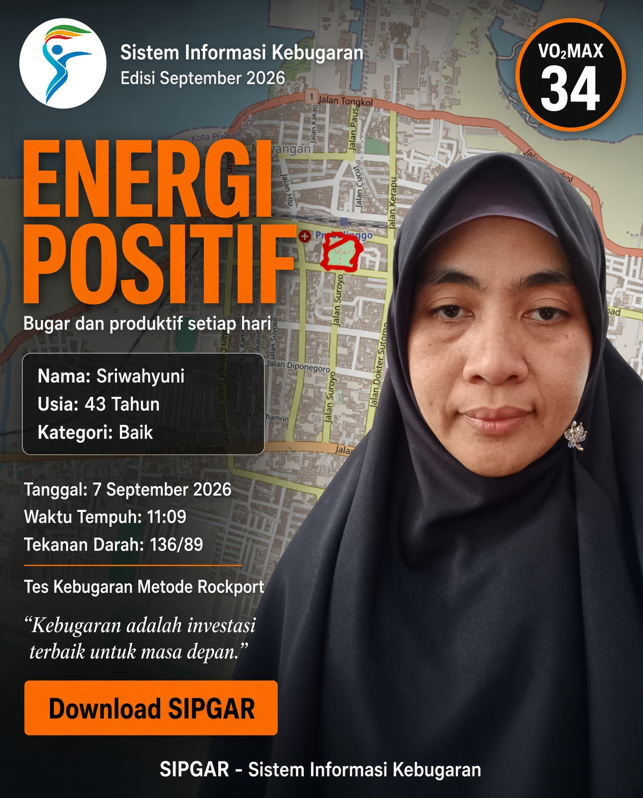 Cover hasil tes kebugaran Sriwahyuni