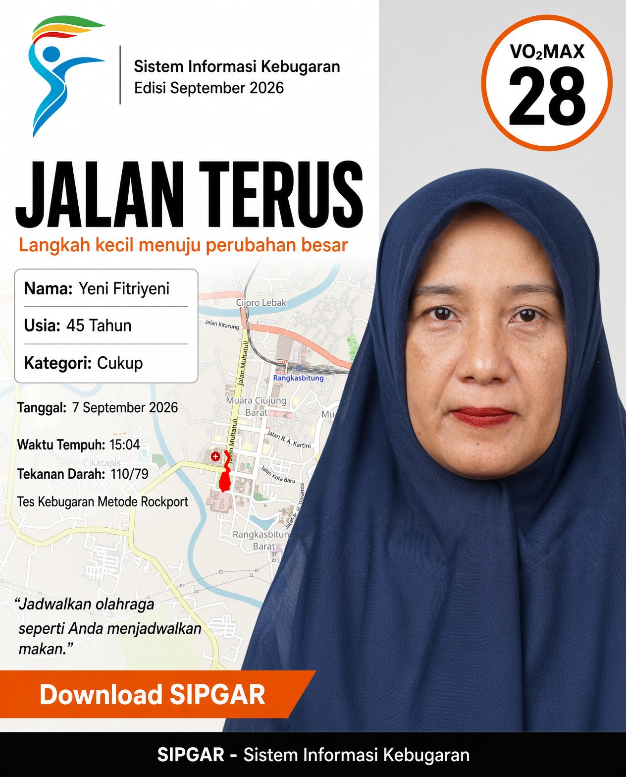 Cover hasil tes kebugaran Yeni Fitriyeni