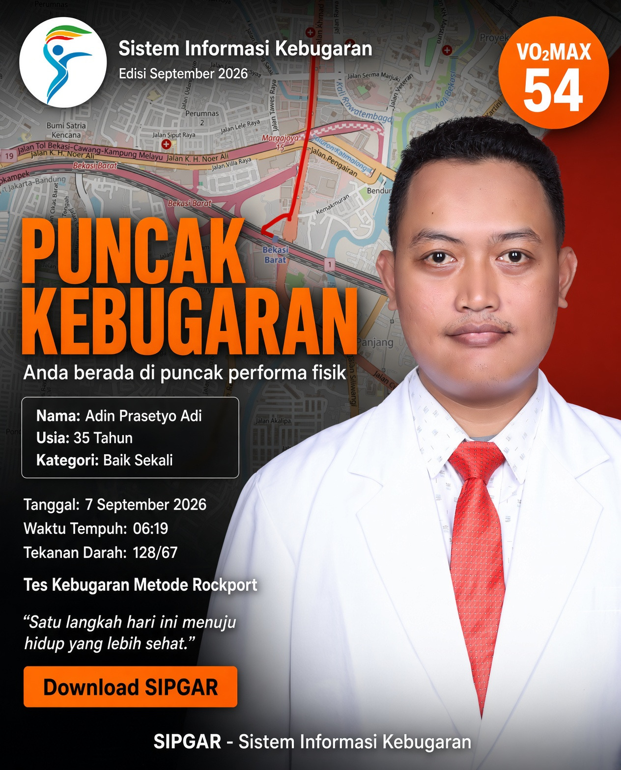 Cover hasil tes kebugaran Adin Prasetyo Adi