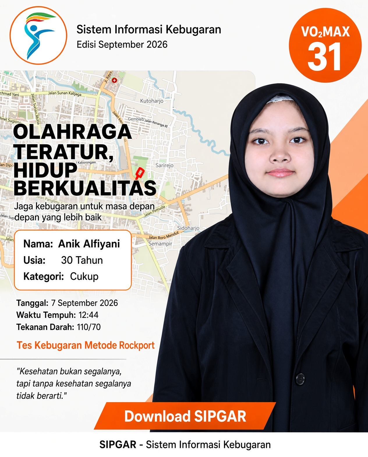 Cover hasil tes kebugaran Anik Alfiyani
