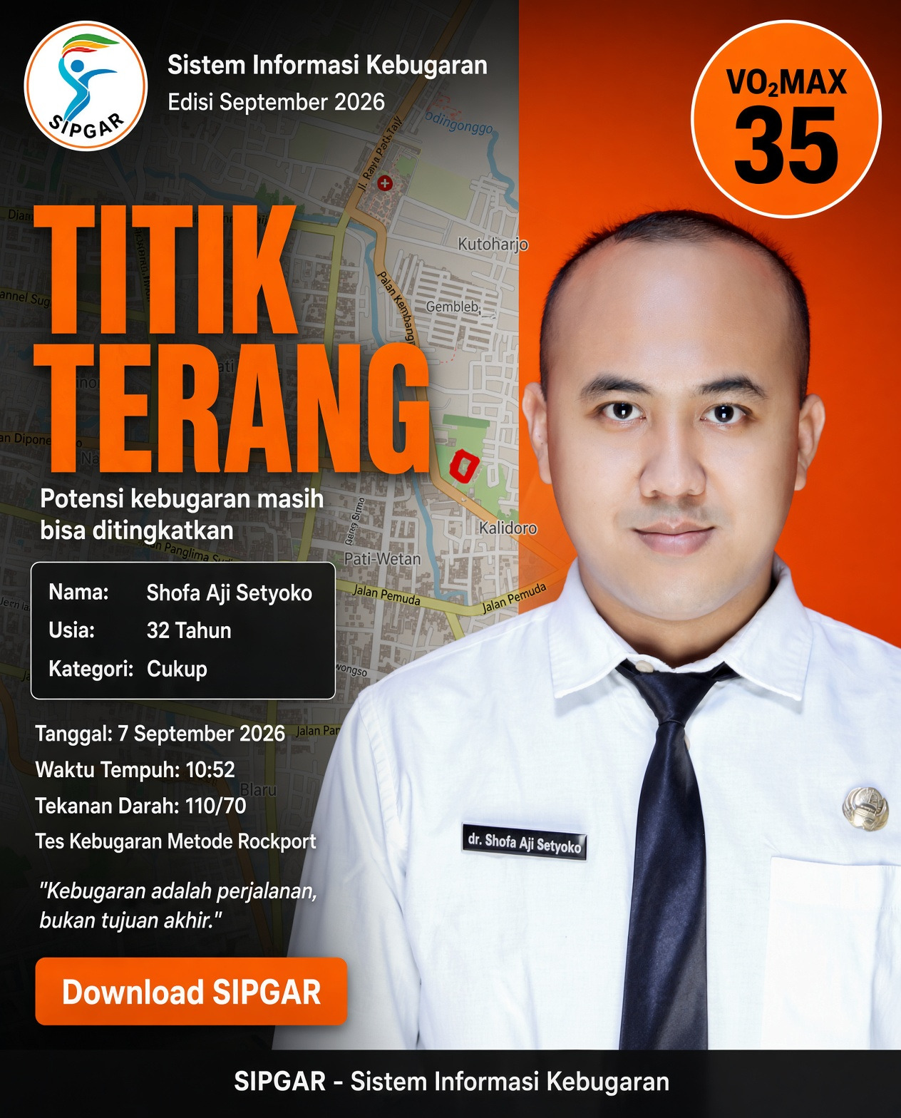 Cover hasil tes kebugaran Shofa Aji Setyoko