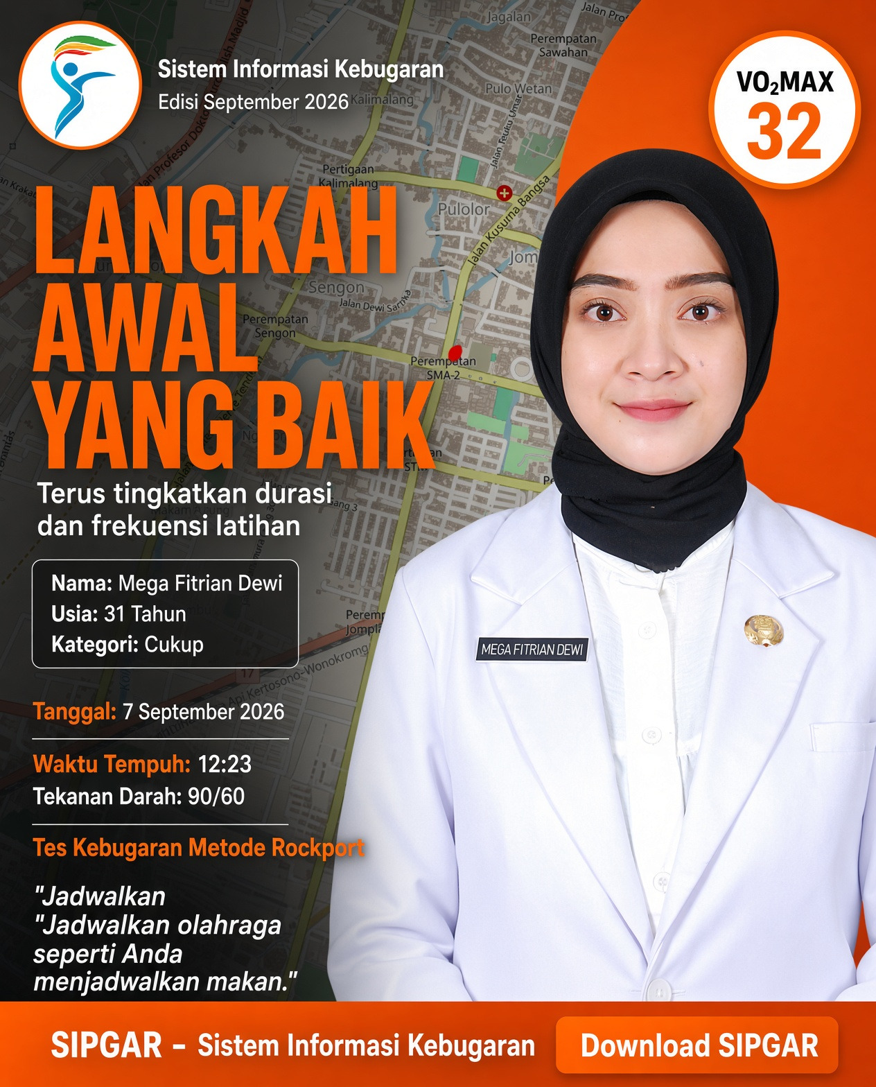 Cover hasil tes kebugaran Mega Fitrian Dewi