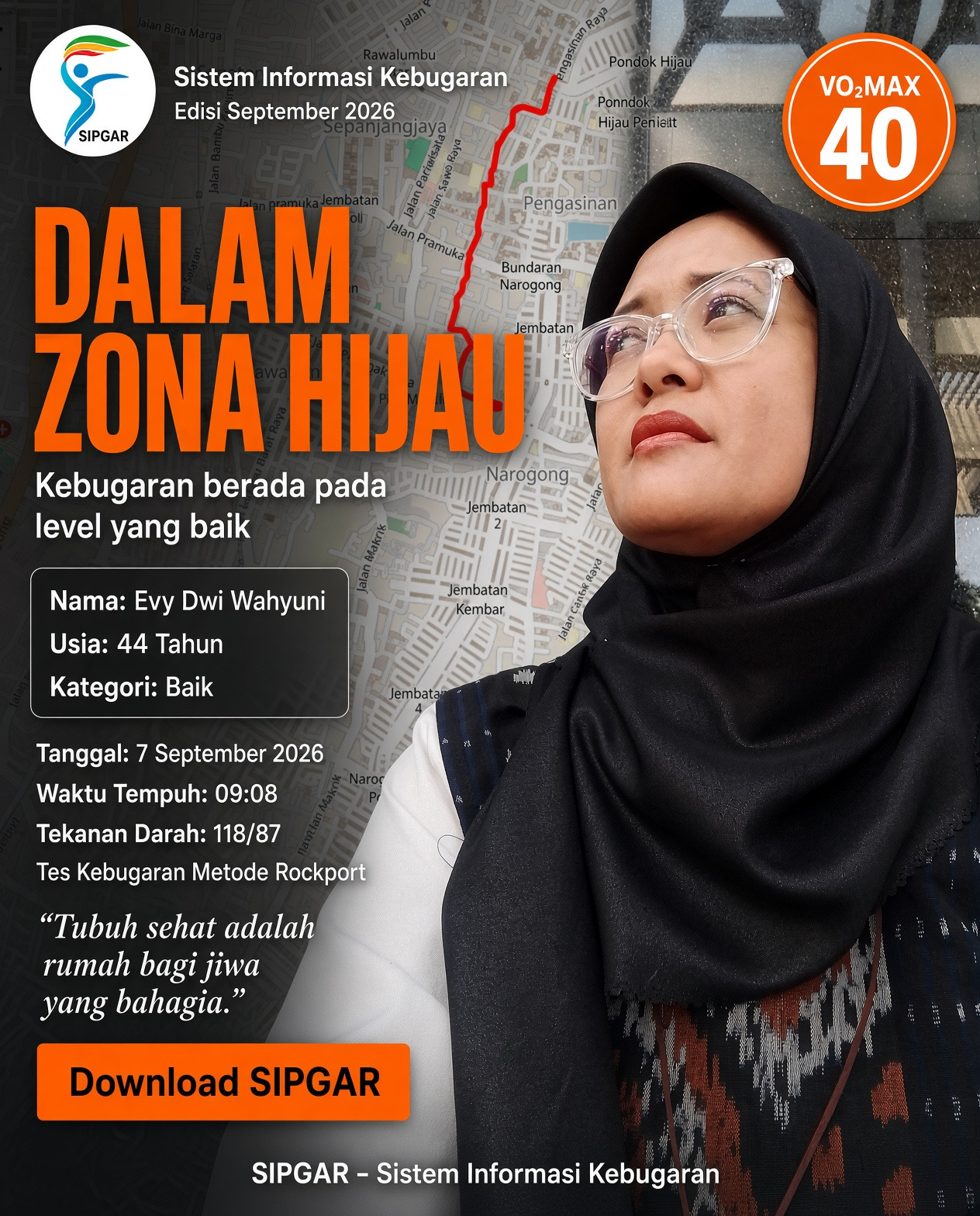 Cover hasil tes kebugaran Evy Dwi Wahyuni