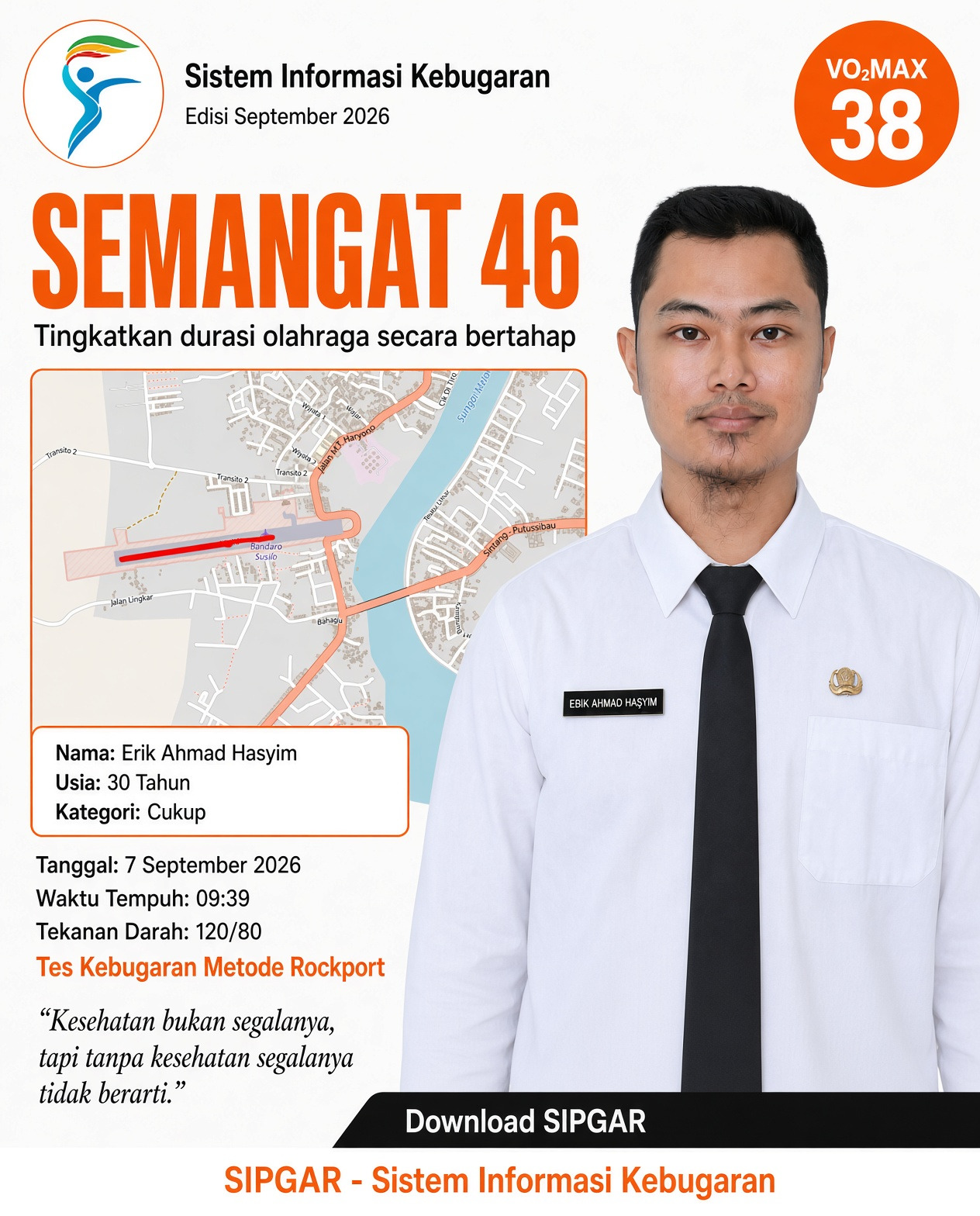Cover hasil tes kebugaran Erik Ahmad Hasyim