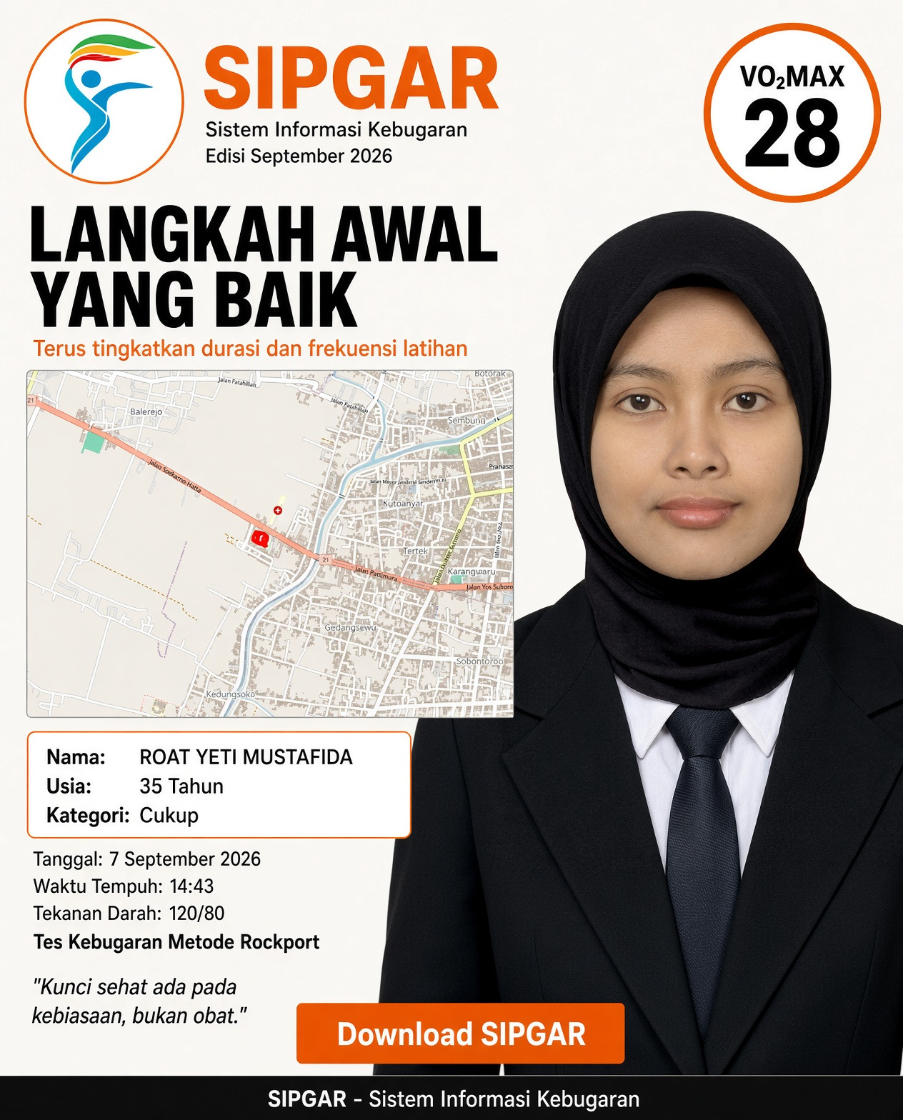 Cover hasil tes kebugaran ROAT YETI MUSTAFIDA