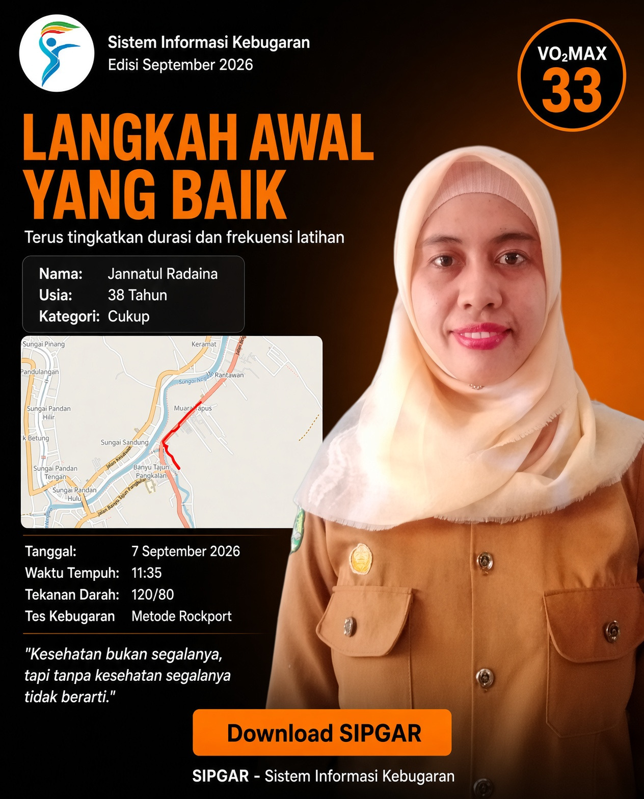 Cover hasil tes kebugaran Jannatul Radaina
